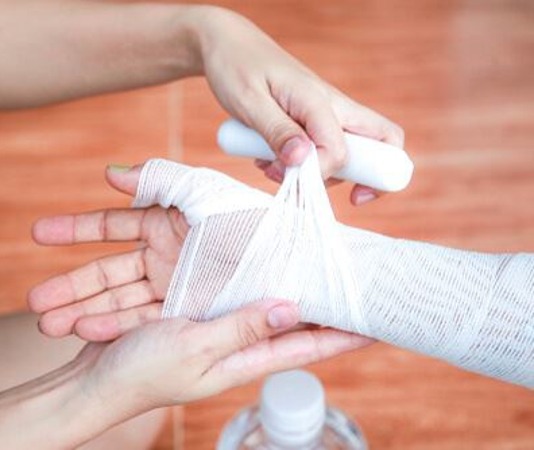 A bandaged hand after an injury