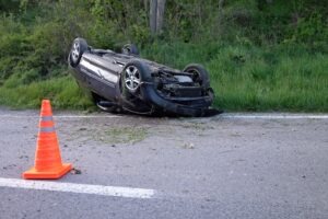 overturned car after rideshare crash